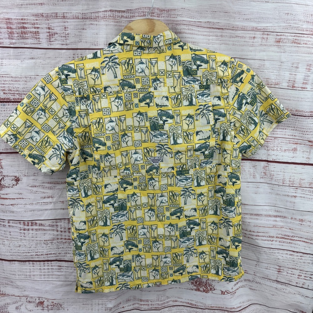Columbia PFG Shirt Mens Medium Tropical Fish Cocktails Palm Tree Print Vented - Picture 8 of 12